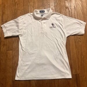 Hilton Polo Shirt Mens Large Kalamazoo Central Hockey White Vintage 90s‎ Casual